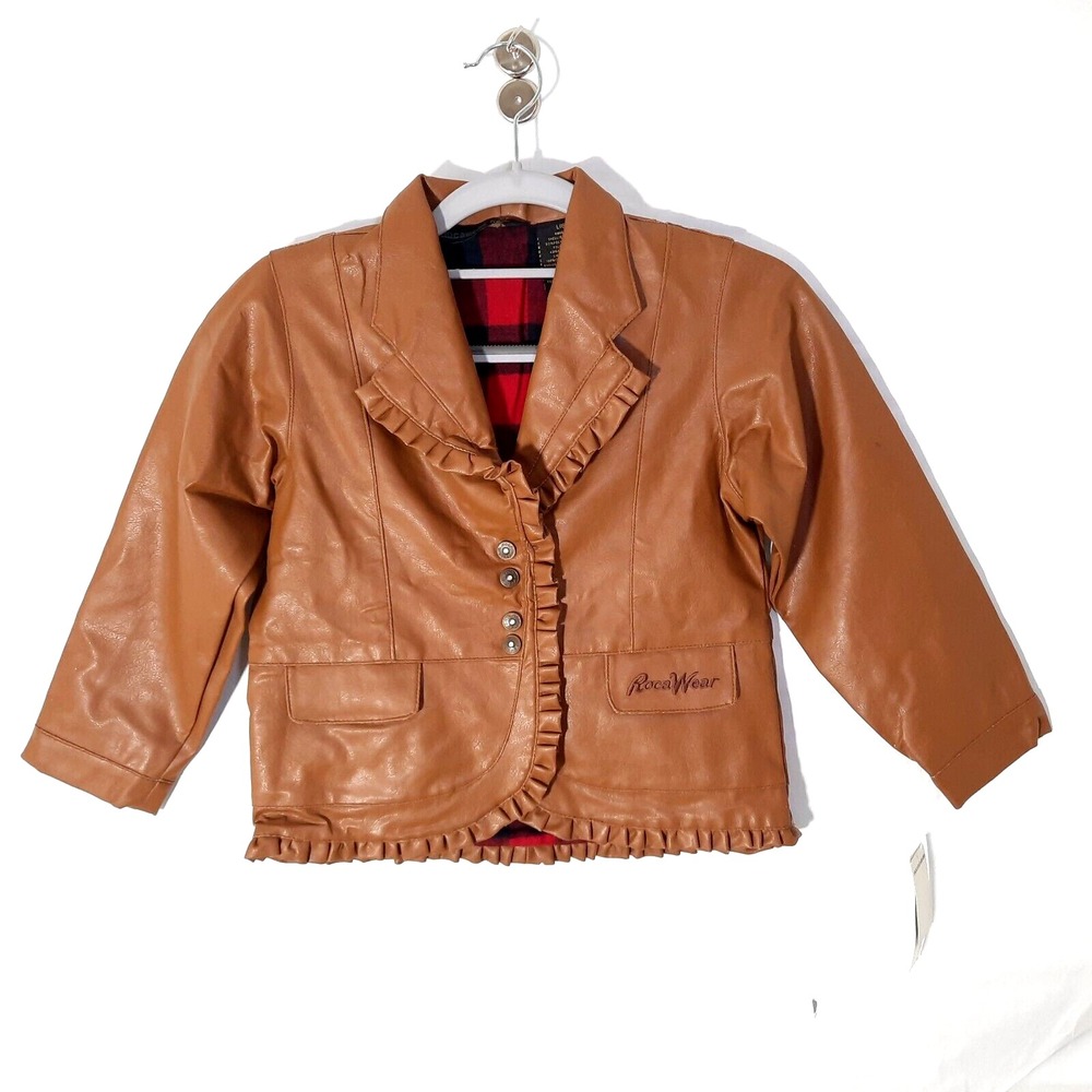 Y2K Rocawear Girl Jacket 6 Faux Leather Blazer Studded‎ Embroidered Ruffle Urban